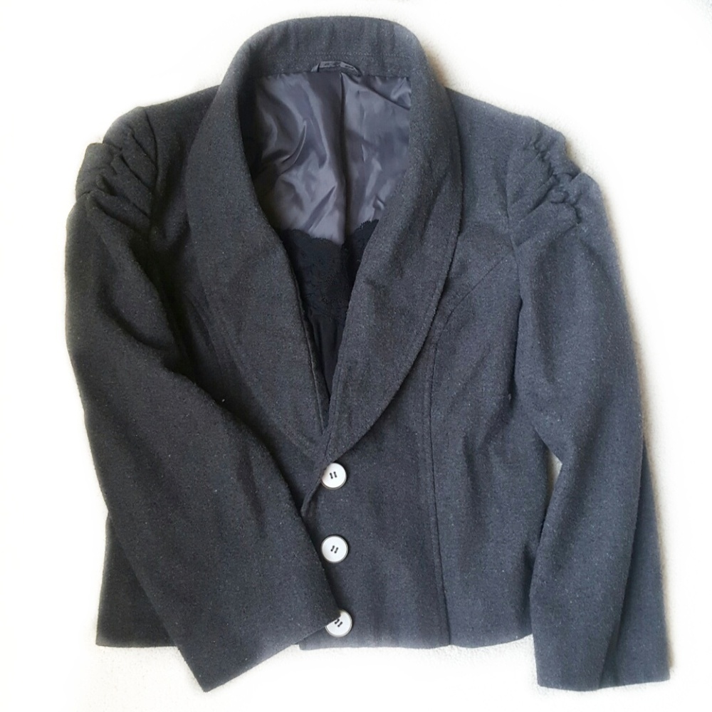 tulle • gray wool shawl collar jacket blazer